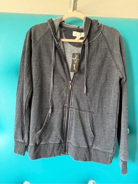 Per Se Women's Charcoal Gray Distressed Zip-Up Hoodie Sweatshirt